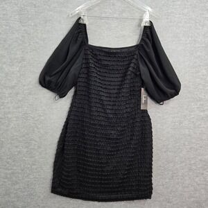 Lulus‎ Women Dress Large Black Endearing Intrigue Lace Puff Sleeve Bodycon NWT